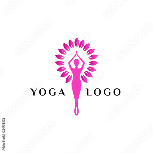 wellness logo template. yoga logo stock. balance meditation in leaves vector illustration.