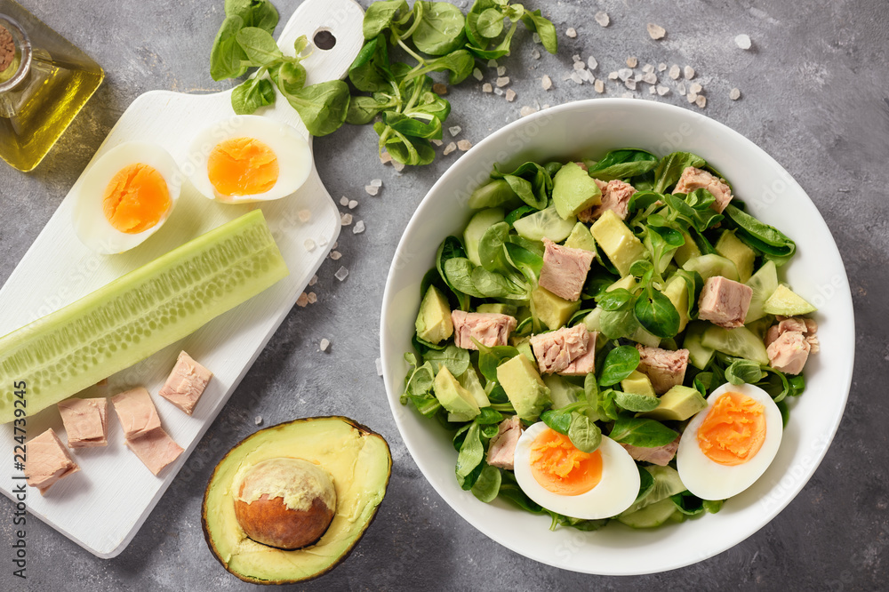 Healthy tuna salad with avocado and eggs. Healthy tuna salad with avocado and eggs.