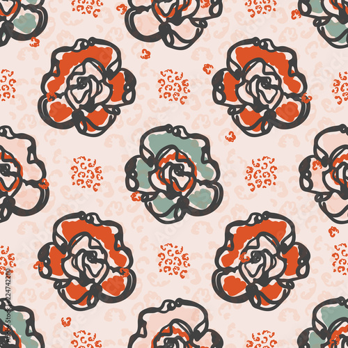 50s Style Daisy Bouquet Vector Pattern Hand Drawn Seamless Vintage Flower Illustration for Summer Fashion Print, Trendy Wallpaper, Floral Stationery, Cute Decor, Retro Textiles Background Red Pink