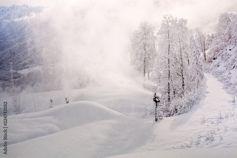 Fototapeta premium On the slopes of the mountain resort of Sochi, Rosa Khutor.