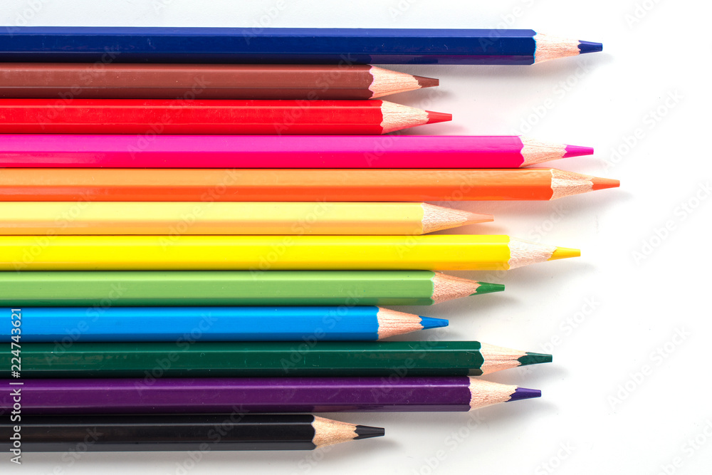 Color pencils isolated on white background.Close up. Color pencils isolated on white background.Close up.