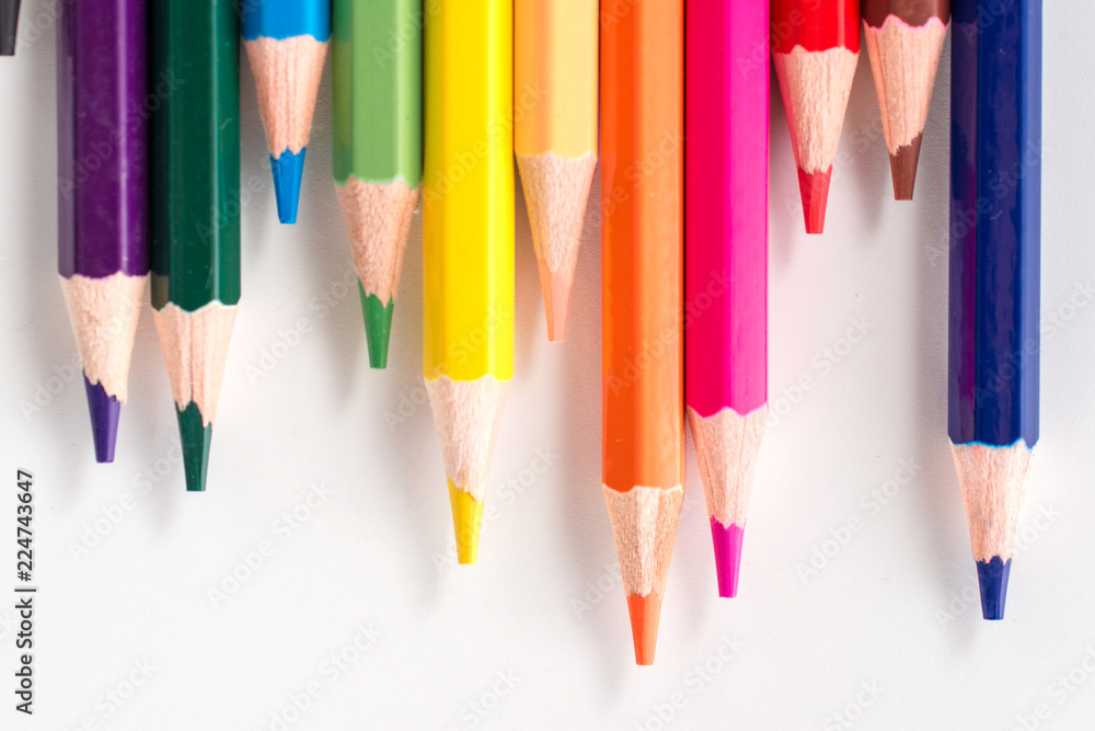 Color pencils isolated on white background.Close up.