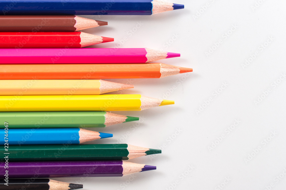 Color pencils isolated on white background.Close up. Color pencils isolated on white background.Close up.