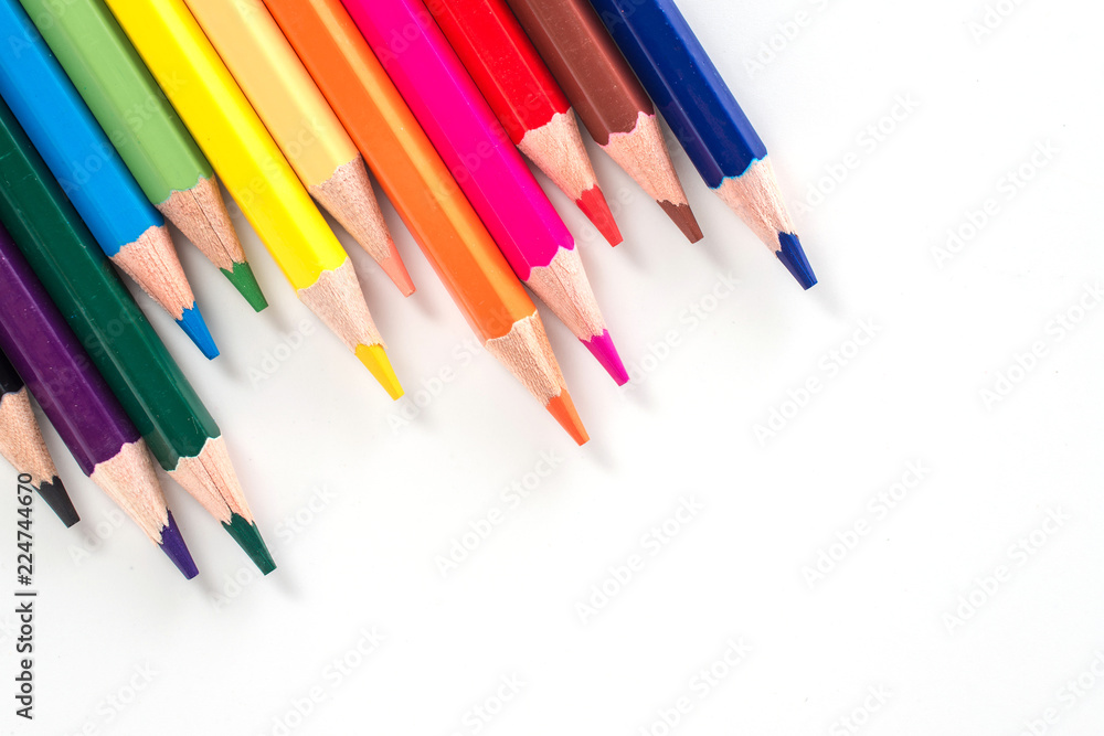 Color pencils isolated on white background.Close up. Color pencils isolated on white background.Close up.