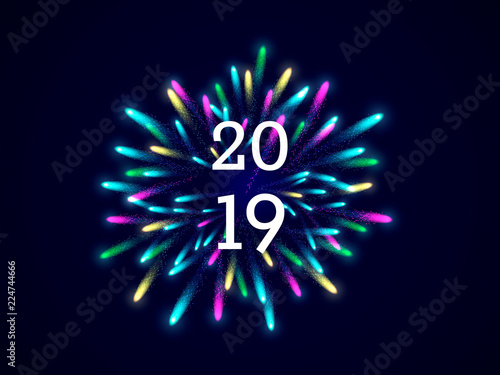 Firework with 2019 year date. Happy New Year concept. Vector illustration