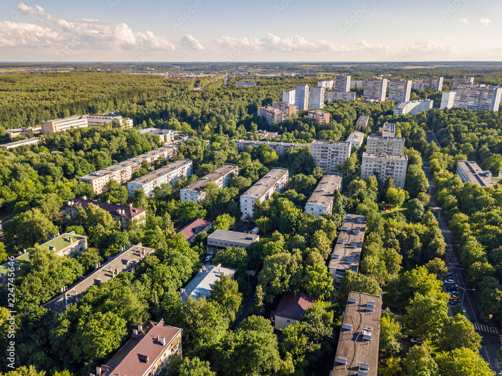 Aerial view on Troitsk city - region of New Moscow at summer sunny day