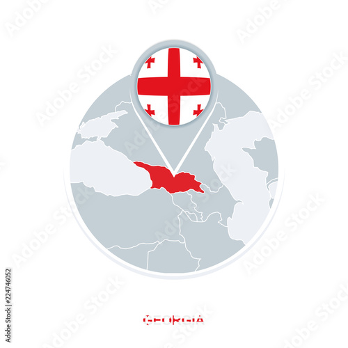 Georgia map and flag, vector map icon with highlighted Georgia