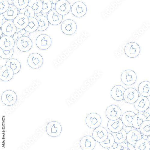 Social media icons. Social media marketing concept. Falling scattered thumbs up. Scatter abstract co
