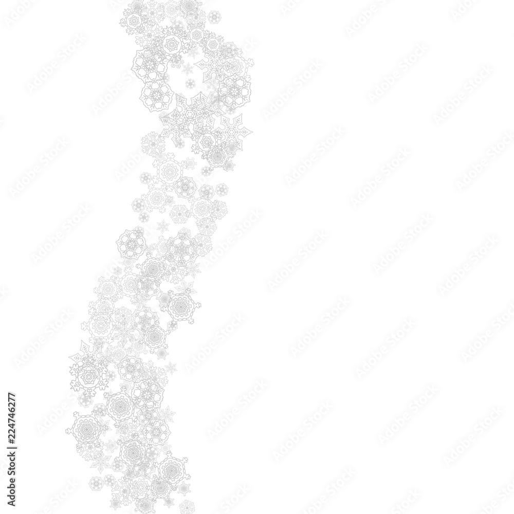 Snowflakes falling on white background. Merry Christmas and Happy New Year theme. Silver falling snowflakes for banners, gift cards, party invitations, partner compliments and special business offers. Snowflakes falling on white background. Merry Christmas and Happy New Year theme. Silver falling snowflakes for banners, gift cards, party invitations, partner compliments and special business offers.