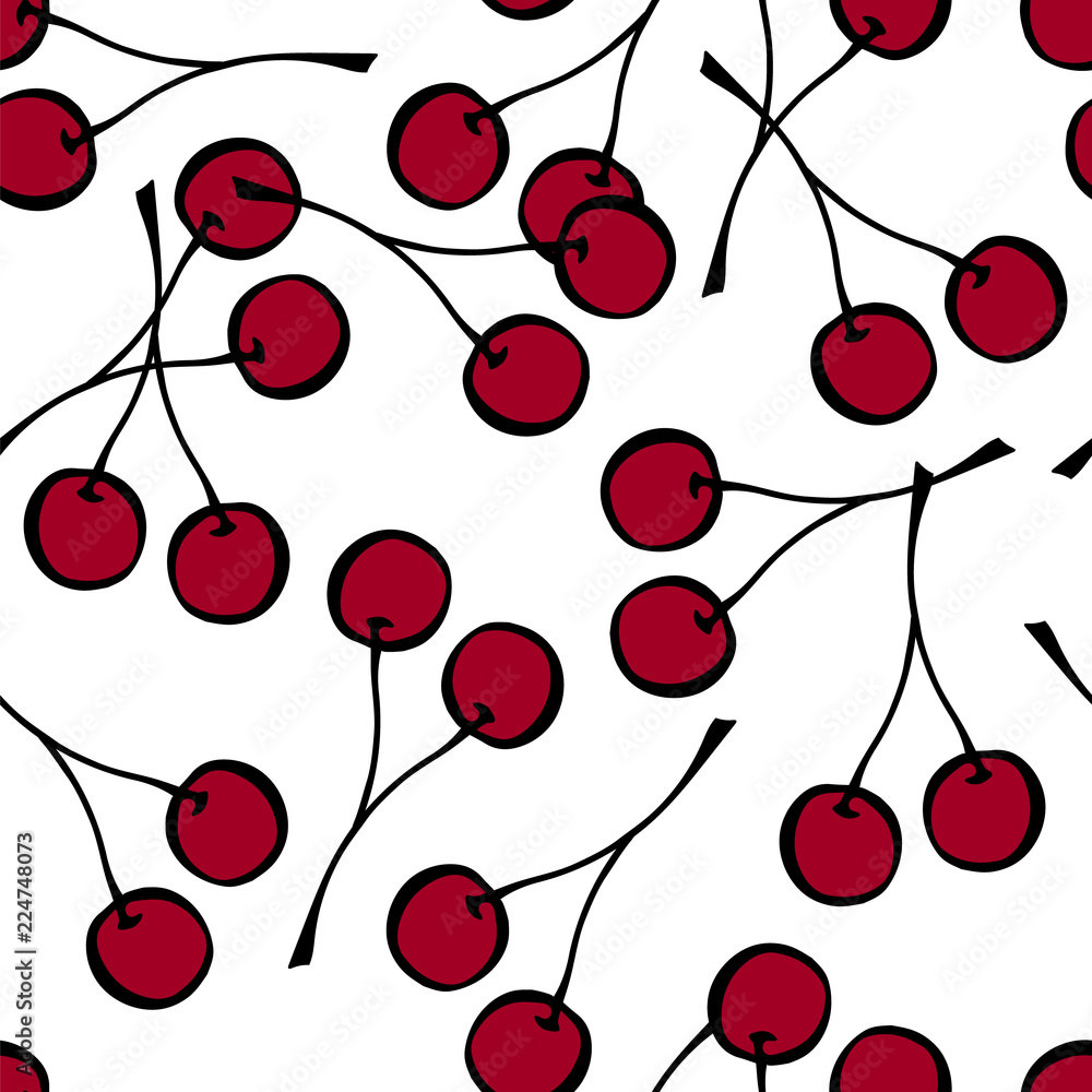 Seamless pattern with cherry berries. Vector illustration. Hand drawn texture. Seamless pattern with cherry berries. Vector illustration. Hand drawn texture.