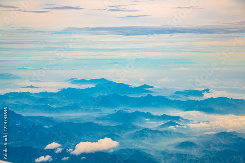 Aerial view of mountains Lined up like a sea of mountains.