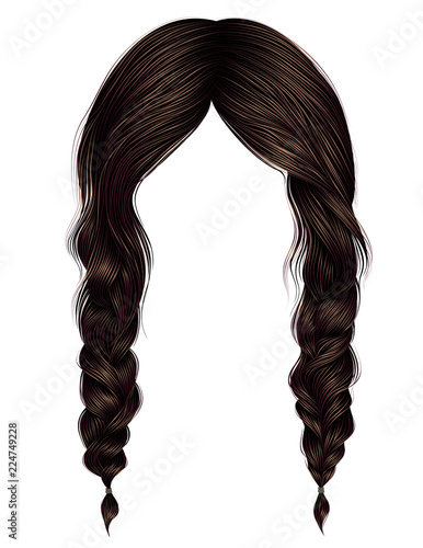 trendy women hairs brunette brown colour .two plaits .  fashion beauty style .