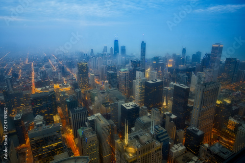 Cityscape View of City Downtown,Chicago downtown at twilight