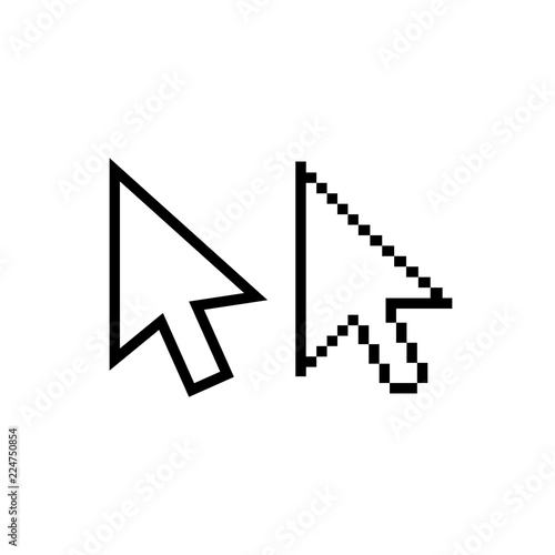Mouse pointer arrow vector icons. Arrow cursor pixel and regular, white fill.