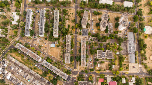 Aerial view on town after rain. Many houses photo