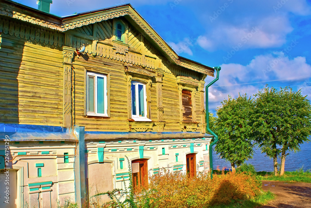 An old traditional brick-wooden house. Kostroma, Russia. An old traditional brick-wooden house. Kostroma, Russia.