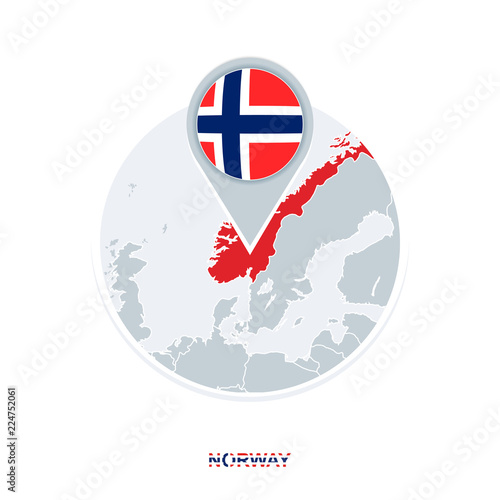 Norway map and flag, vector map icon with highlighted Norway