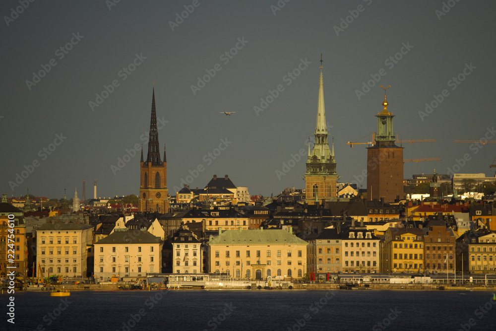 Naklejka premium Stockholm in morning sun at sunset