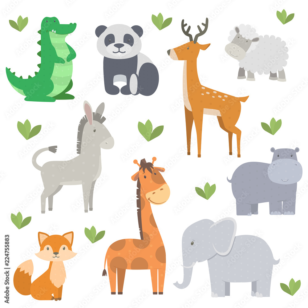 Obraz premium vector bundle with cute and simple cartoon animals