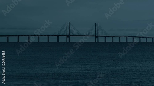 View of Oresunds bridge at night, the bridge connecting Sweden and Denmark. photo