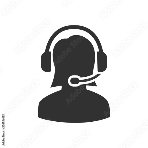 support. woman and headphones with microphone