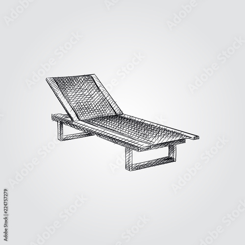 Hand Drawn chaise-longue Sketch Symbol isolated on white background. Vector beach elements art highly detailed In Sketch Style. Summer items vector illustration.