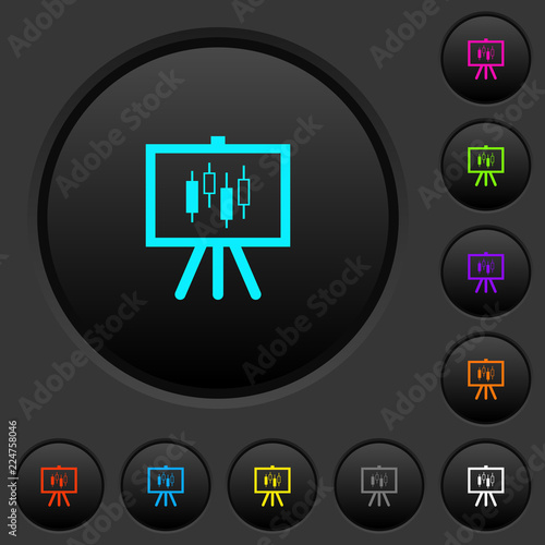 Presentation table with candlestick chart dark push buttons with color icons