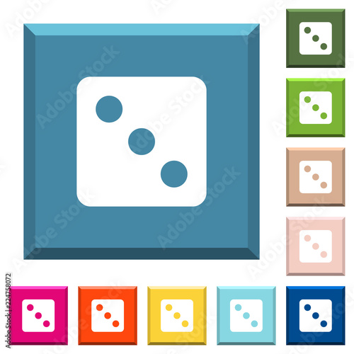 Dice three white icons on edged square buttons