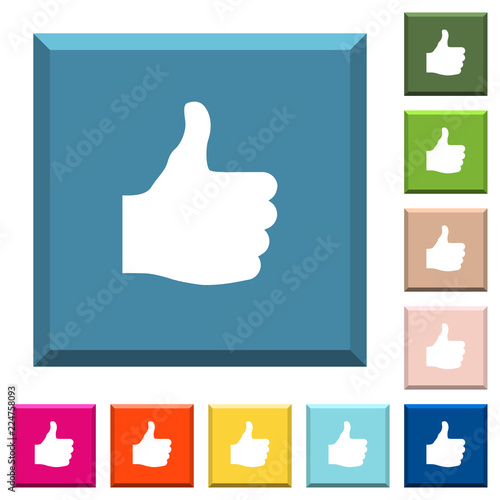 Thumbs up white icons on edged square buttons
