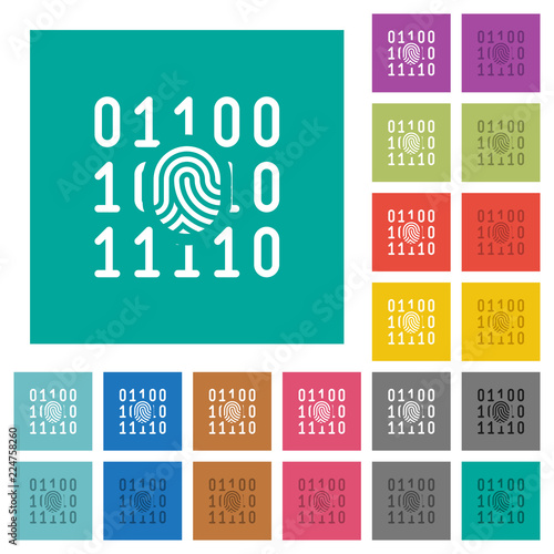 Digital fingerprint square flat multi colored icons