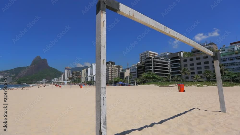 Goalposts on Beach with High Rise Buildings Behind Goalposts on Beach with High Rise Buildings Behind