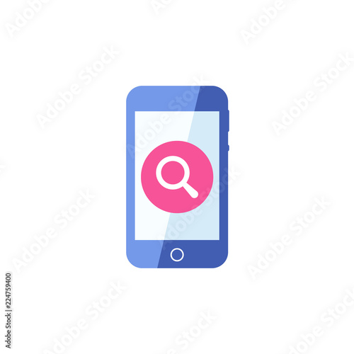 Smartphone icon, Cellphone, handphone icon with research sign. Smartphone icon and explore, find, inspect symbol