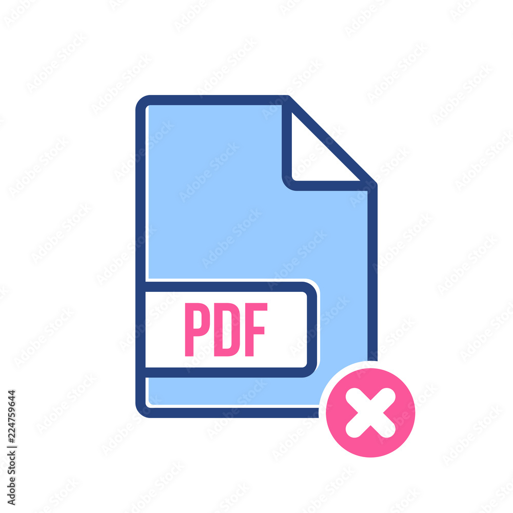 PDF document icon, pdf extension, file format icon with cancel sign. PDF document icon and close, delete, remove symbol PDF document icon, pdf extension, file format icon with cancel sign. PDF document icon and close, delete, remove symbol