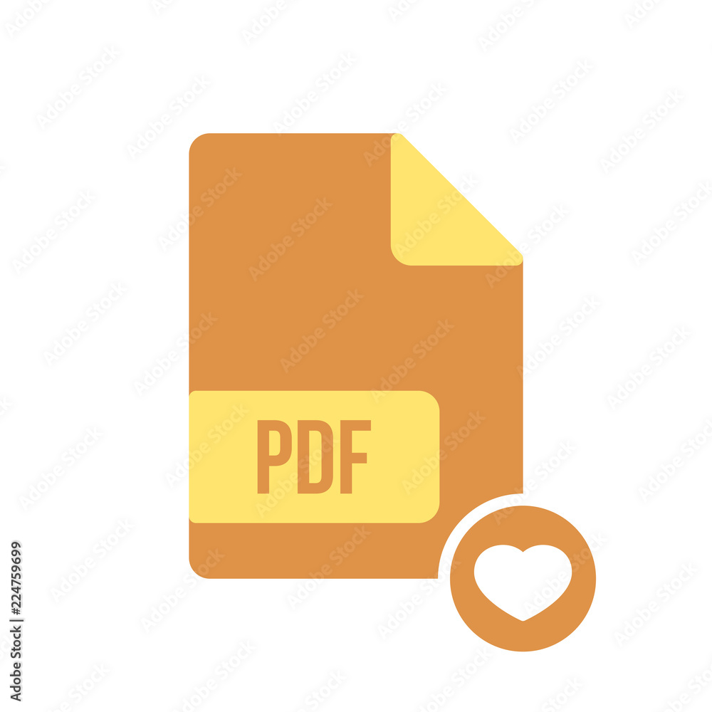 PDF document icon, pdf extension, file format icon with heart sign. PDF document icon and favorite, like, love, care symbol