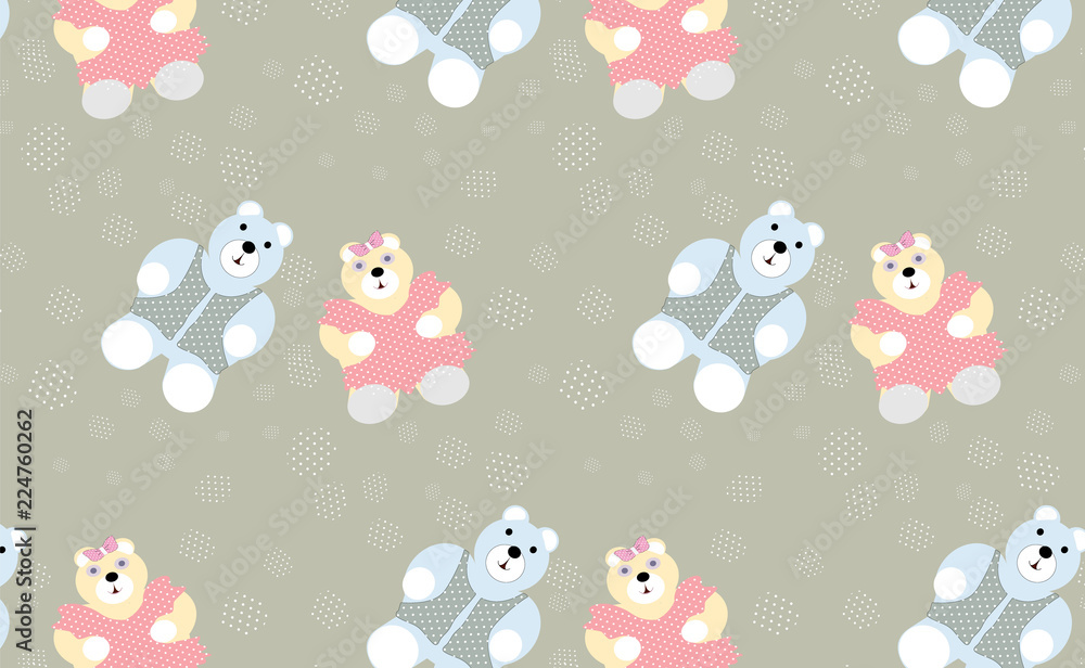 vector pattern seamless with cute teddy bears..