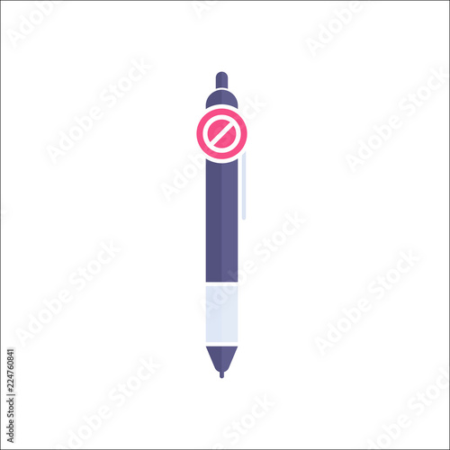 Pen icon, Ball pen, ballpoint, stationery, writing instrument icon with not allowed sign. Pen icon and block, forbidden, prohibit symbol