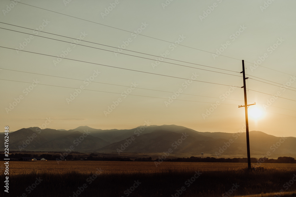 Power Lines in Front of Beautiful Mountain Scenery