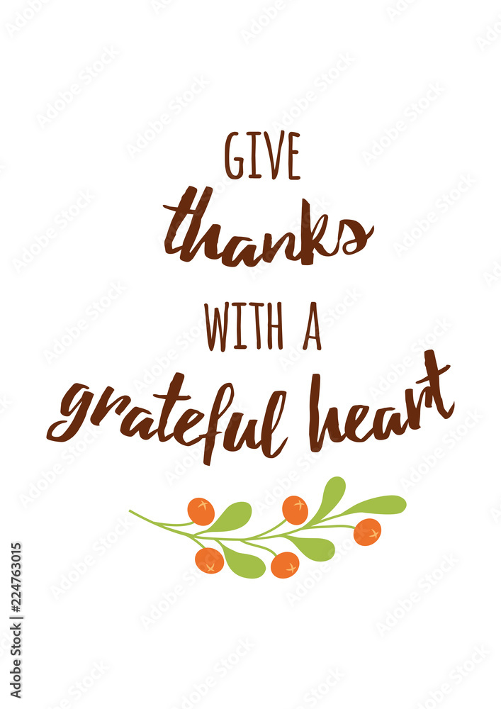 Give thanks with a gratefull heart Fall print hand drawn autumn cad for