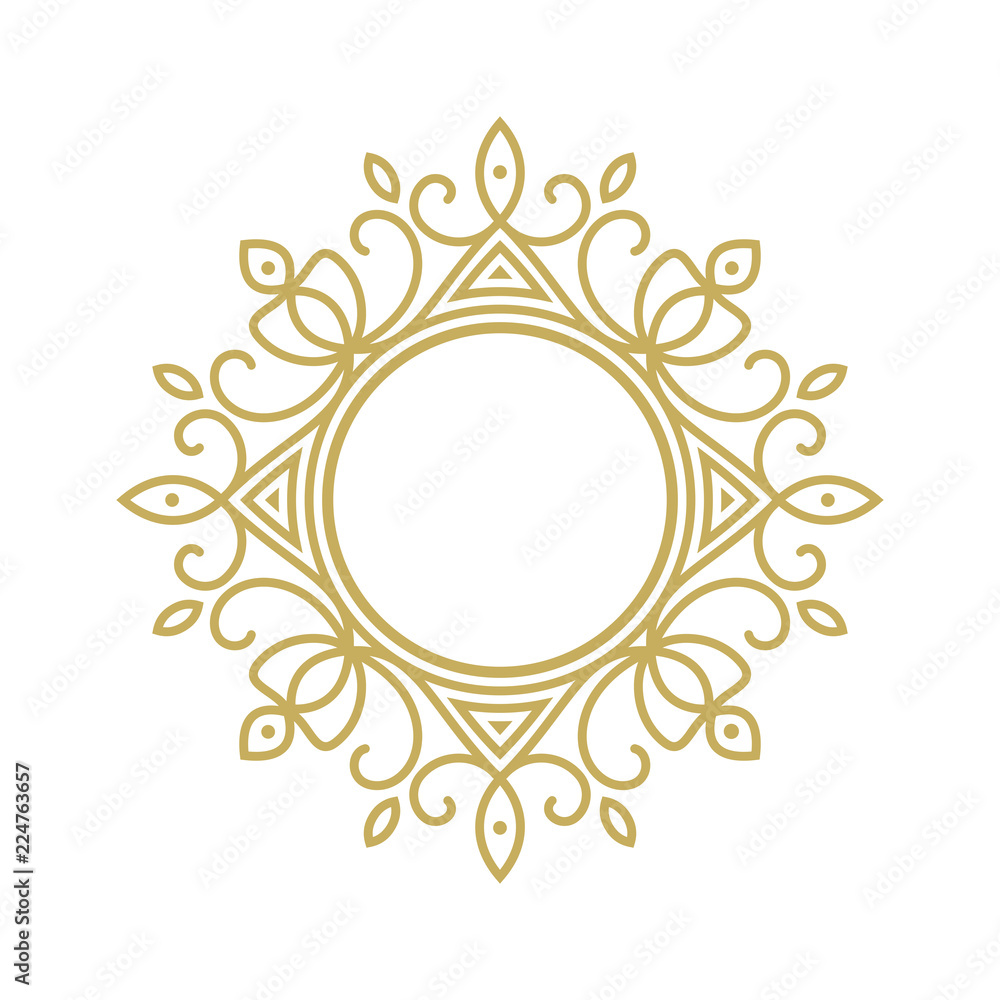 Gold elegant frame. Line art monogram for your design. Vector illustration. Gold elegant frame. Line art monogram for your design. Vector illustration.