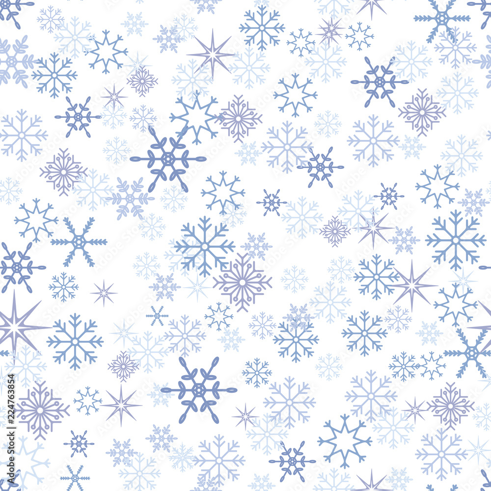 Seamless christmas pattern. Blue snowflakes on white background.