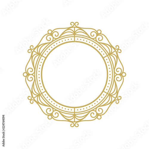 Gold elegant frame. Line art monogram for your design. Vector illustration.