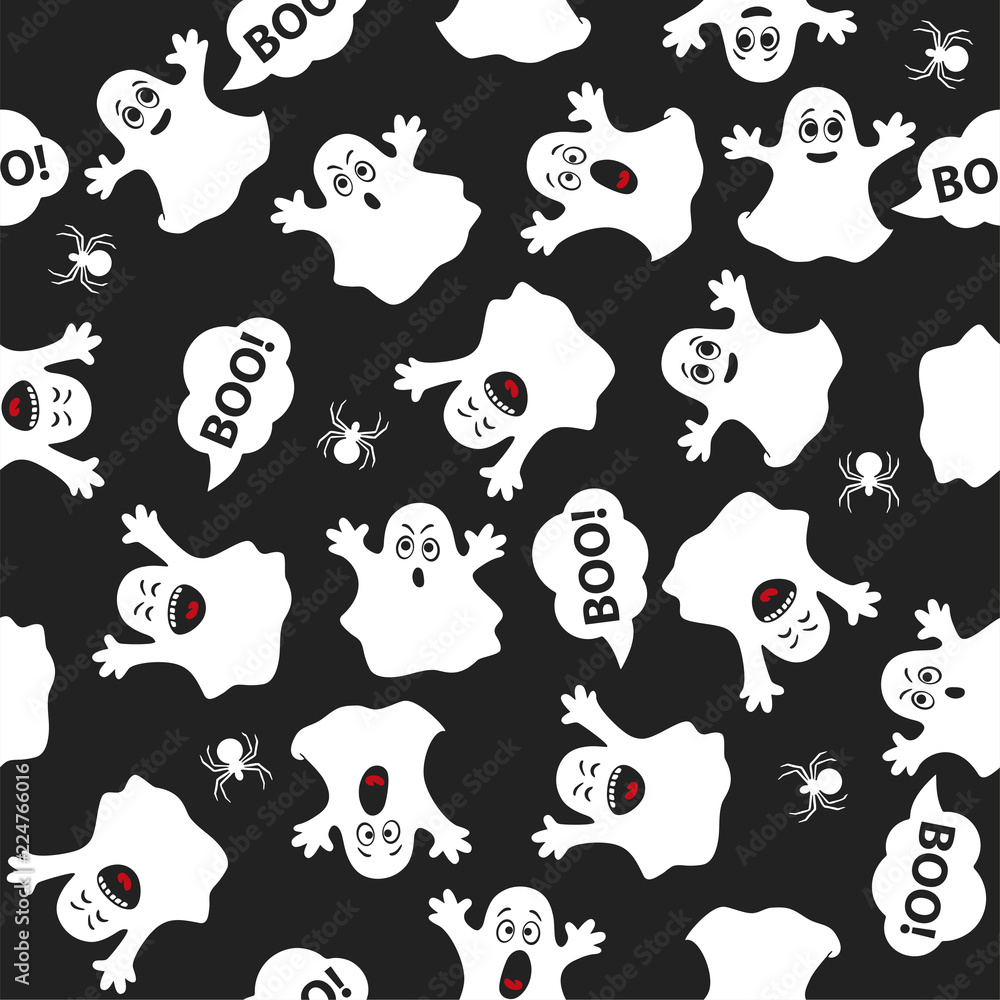 Seamless background for happy Halloween. Pattern with ghosts, smiles. Illustration for print. Scary fairy. Friends or family. Ghost shadow funny. Set of cute ghosts, apparition, spook, horror. Vector. Seamless background for happy Halloween. Pattern with ghosts, smiles. Illustration for print. Scary fairy. Friends or family. Ghost shadow funny. Set of cute ghosts, apparition, spook, horror. Vector.