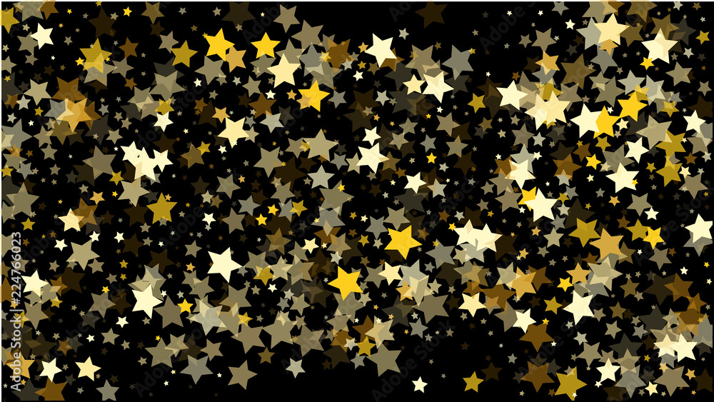 Abstract Background with Many Random Falling Golden Stars Confetti .