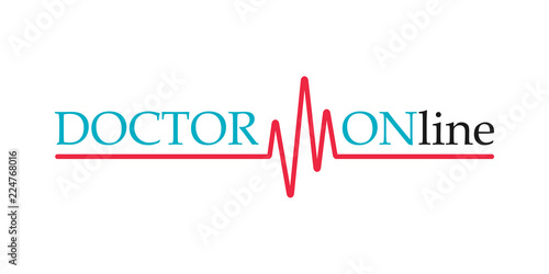 Doctors mobile app sign pulse line. Doctor online logo on white background. Mobile medicine round the clock 24 7 app.