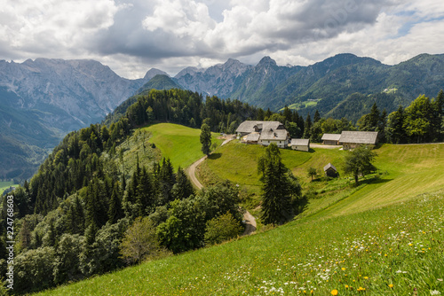 Sunny summer landscape with Solcava panoramic road  Logarska Dolina Slovenia.A popular tourist and travel destination