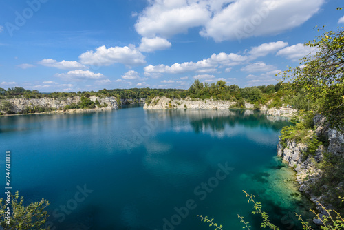 Beautiful quarry with blue water. Water reservoir Zakrzowek in Krakow, Poland