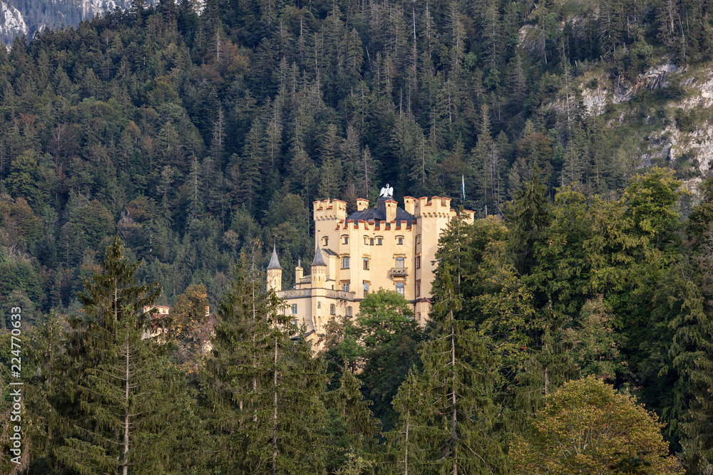 Schloss Hohenschwangau vom Schwanensee Park aus gesehen