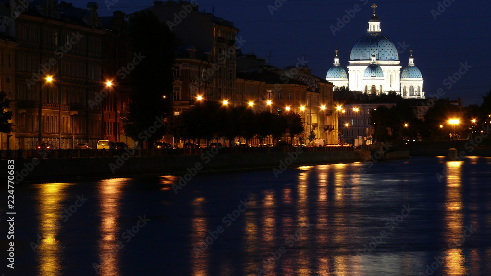 Night view of canal and cathedral