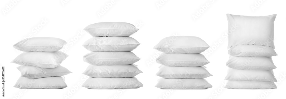 Set with bed pillows on white background Set with bed pillows on white background