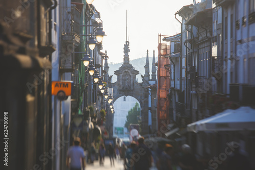 Streets in the historical old town center of Braga, Portugal, Norte region, summer evening